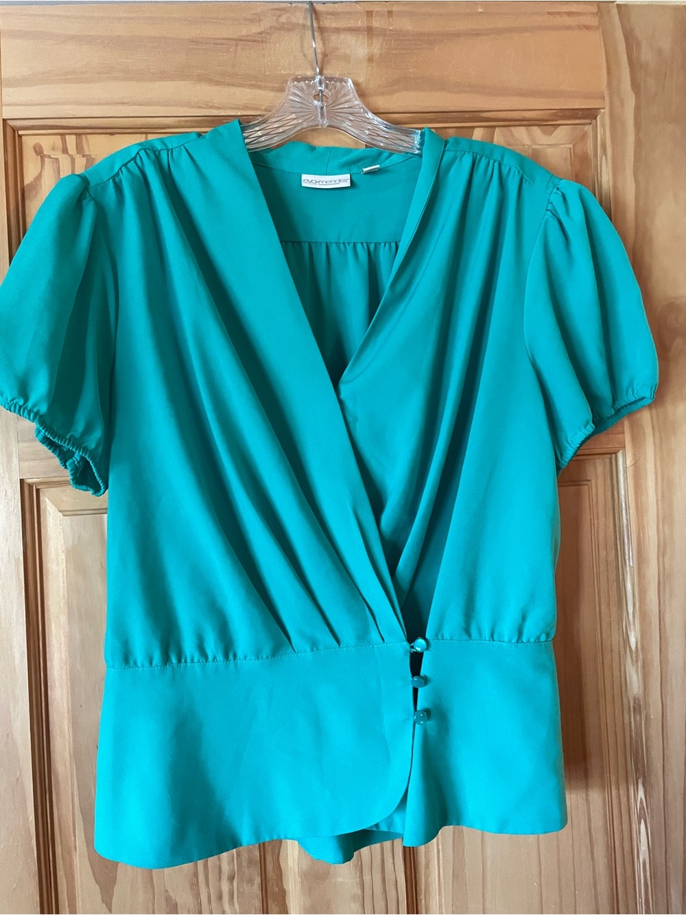 eva mendes for New York & Company Bright Teal Wrap-Style Blouse